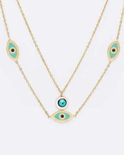 Evil Eye Stainless Steel Layered Fringe Charm - Gold/Turquoise / O/S