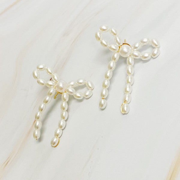 18K Gold Pearl Bow Earrings