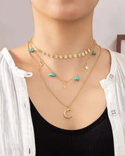 3 row mixed chain choker necklace - Gold / one size