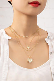 4 row delicate chain choker with heart and coin - Gold / one size