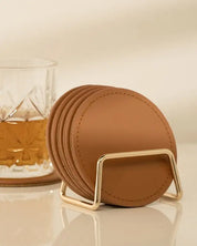 6 Round Pu Leather Coasters Set