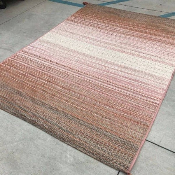 7’ x 10’ 7x10 Pink Warm Outdoor Striped Area Rug - As Shown / One Size