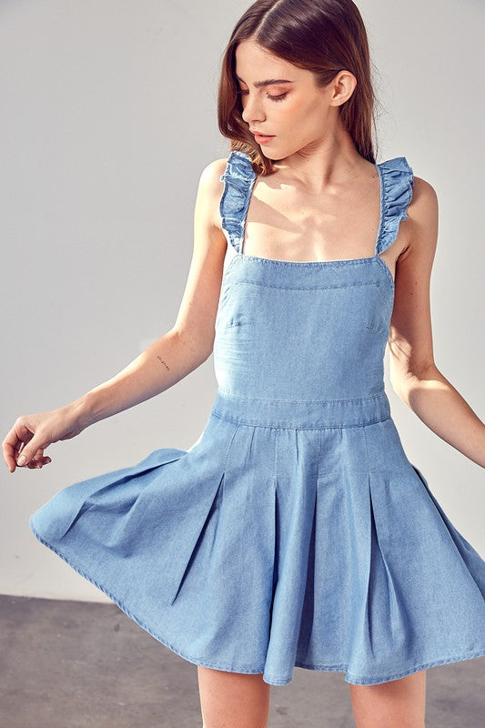 A-Line Open Back Dress - Chambray / S - Dresses