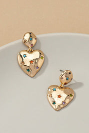 A212 puffy heart earrings with rhinestones stars - Gold / one size - Rings