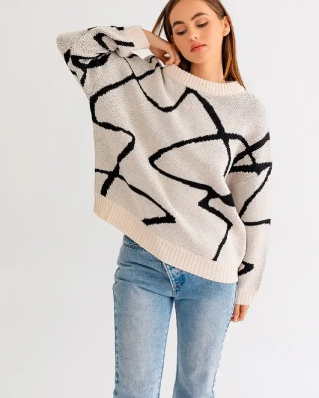 Abstract Pattern Oversized Sweater Top