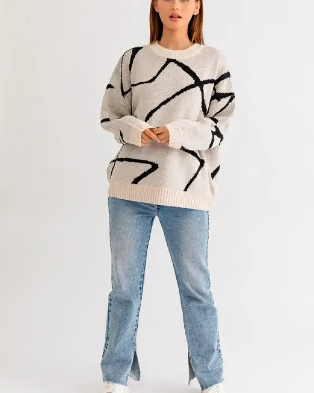 Abstract Pattern Oversized Sweater Top