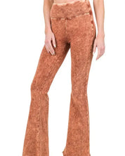 Acid Wash High Waist Raw Edge Hem Pants - DK RUST / S