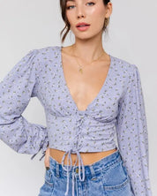 Adrianna Puff Sleeve Lace Up V- Top