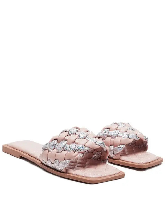 ALLIUM METALLIC WOVEN STRAP FLATS - Pink / 6