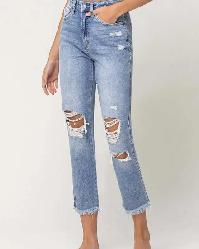 Amani Super High Rise Distressed Relaxed Straight Jeans