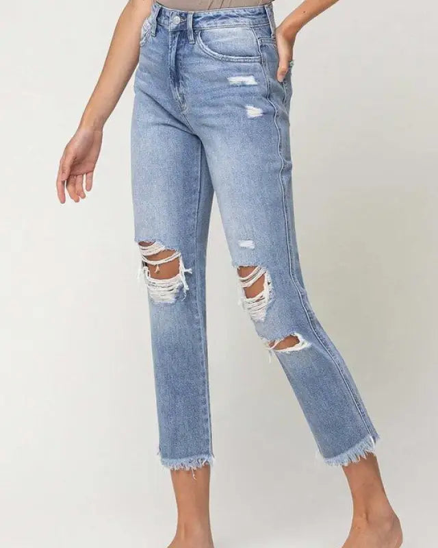 Amani Super High Rise Distressed Relaxed Straight Jeans