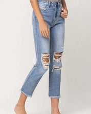 Amani Super High Rise Distressed Relaxed Straight Jeans