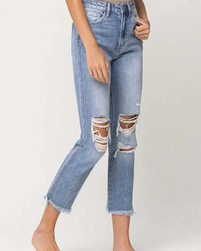 Amani Super High Rise Distressed Relaxed Straight Jeans