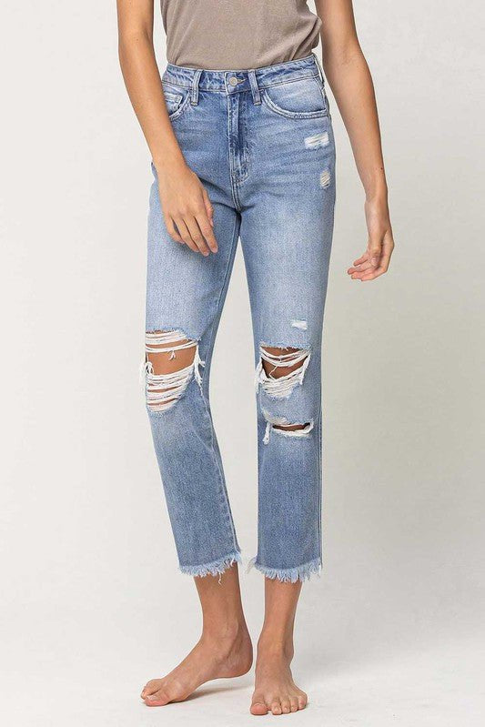 Amani Super High Rise Distressed Relaxed Straight Jeans