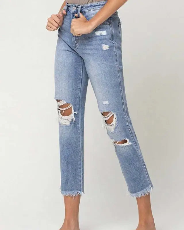 Amani Super High Rise Distressed Relaxed Straight Jeans