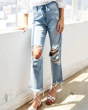 Amani Super High Rise Distressed Relaxed Straight Jeans