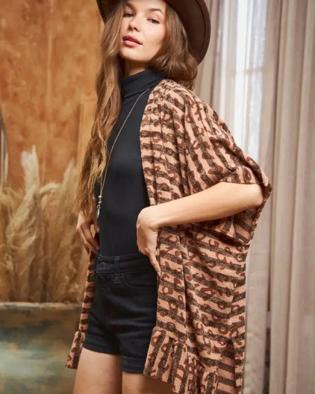 ANIMAL PRINT HI-LO RUFFLE OUTWEAR