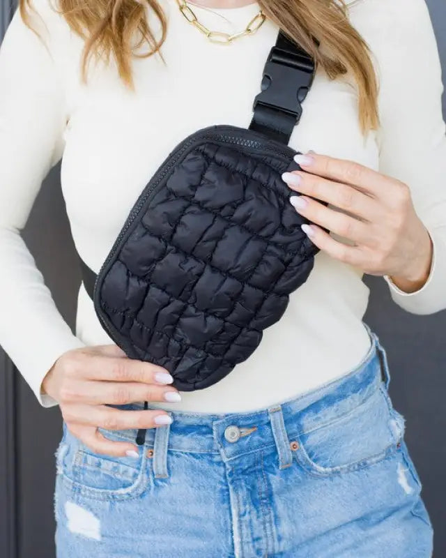 Anya Quilted Puffer Sling Belt Fanny Bum Bag - Black / OneSize