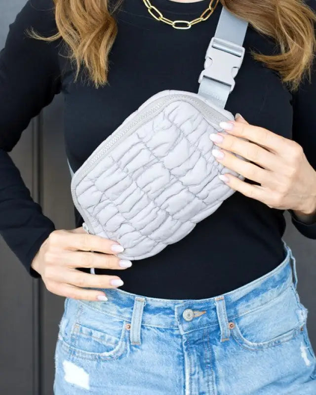 Anya Quilted Puffer Sling Belt Fanny Bum Bag - Gray / OneSize