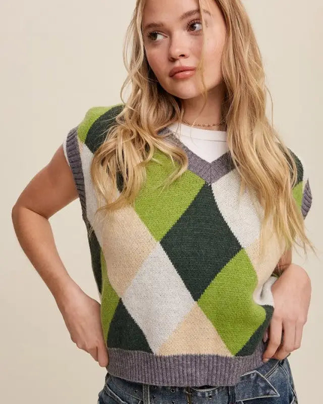 Argyle Cropped Sweater Vest