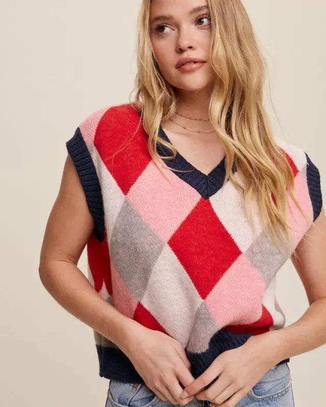 Argyle Cropped Sweater Vest