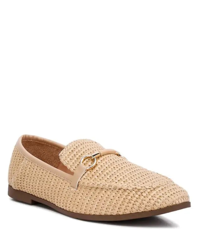 Asher Horsebit Embellished Raffia Loafers - Beige / US - 5 UK - 3 EU - 36