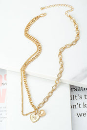 Asymmetric Mix Chain With Heart Pendant Necklace