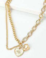 Asymmetric Mix Chain With Heart Pendant Necklace