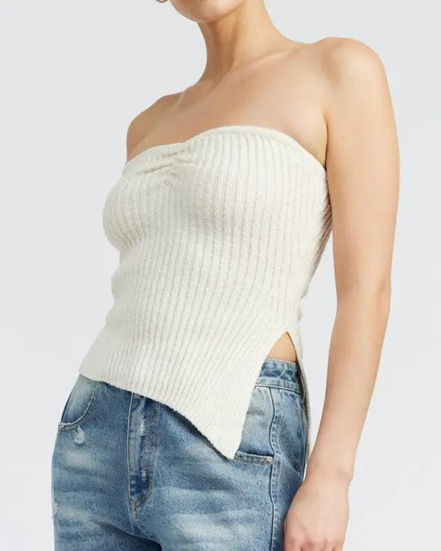 Asymmetrical Ruched Tube Top