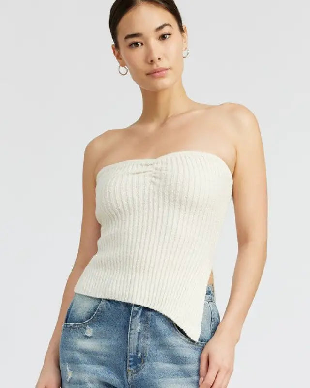 Asymmetrical Ruched Tube Top