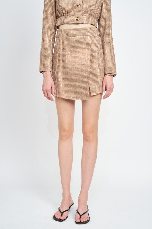 Asymmetrical Tweed Mini Skirt