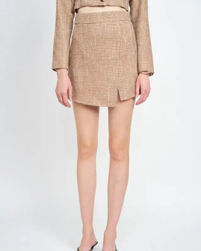 Asymmetrical Tweed Mini Skirt