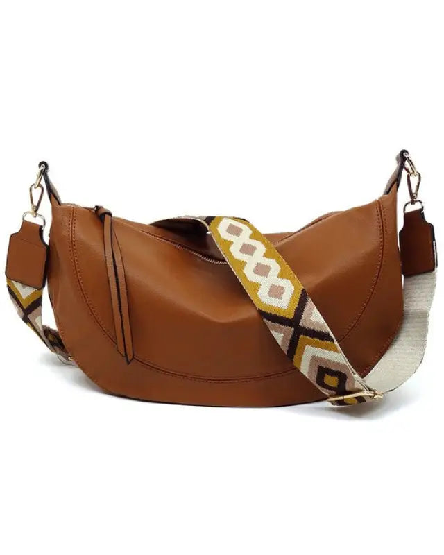 Aztec Guitar Strap Hobo Crossbody Bag - Brown