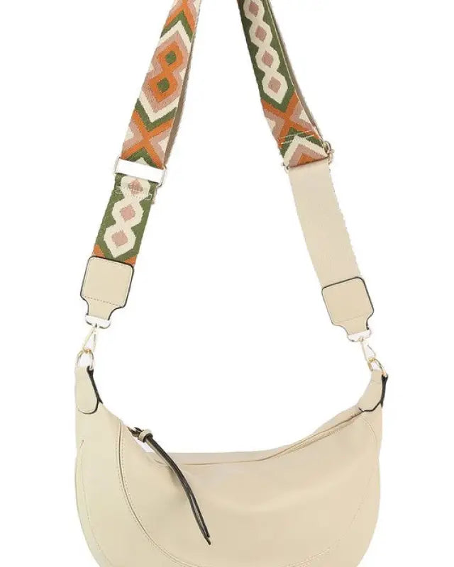 Aztec Guitar Strap Hobo Crossbody Bag - IVORY