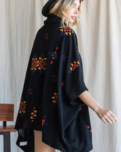 Aztec Print Cowl Neck Oversized Poncho