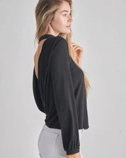 Backless Cowl Twist Back Long bubble Sleeve Top