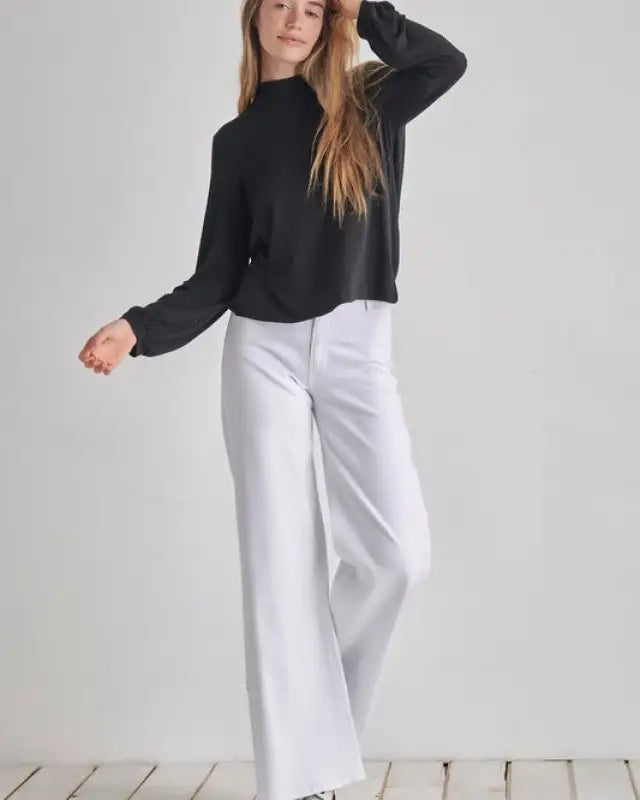 Backless Cowl Twist Back Long bubble Sleeve Top