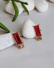 Baguette Cut Stone Stud Earrings