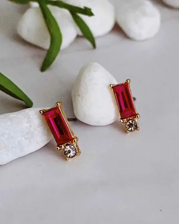 Baguette Cut Stone Stud Earrings