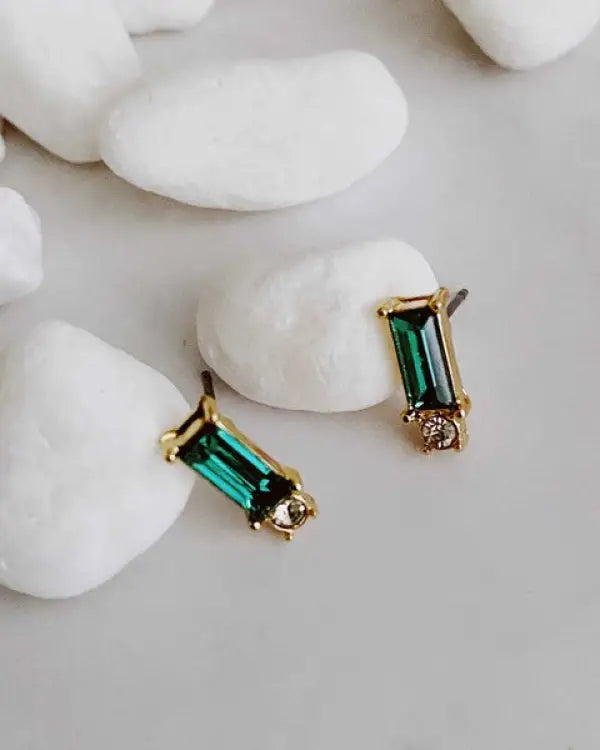 Baguette Cut Stone Stud Earrings