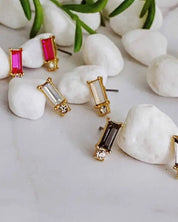 Baguette Cut Stone Stud Earrings