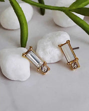 Baguette Cut Stone Stud Earrings