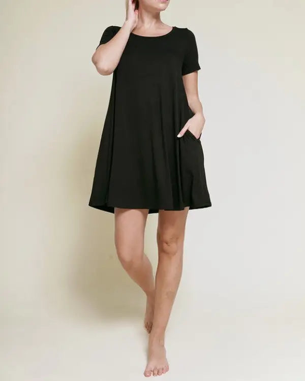 BAMBOO CLASSIC SHORT SLV DRESS - BLACK / S