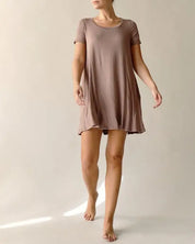 BAMBOO CLASSIC SHORT SLV DRESS - MOCHA / S