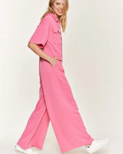 Basic Collar Shirt Wide Leg Jumpsuit