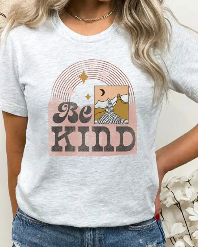 Be Kind Boho Moon Night Desert Scene Graphic Tee - Ash Gray / S