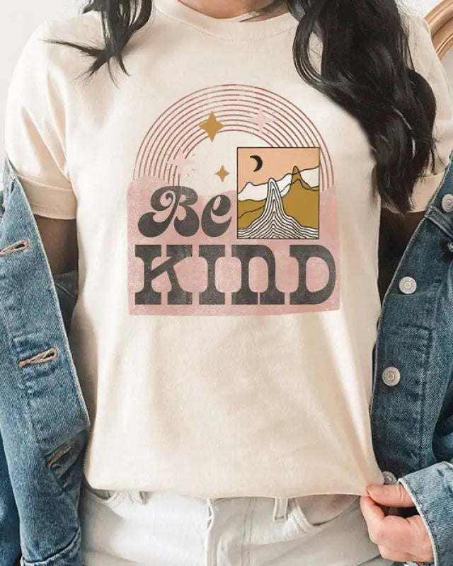 Be Kind Boho Moon Night Desert Scene Graphic Tee - Cream / S