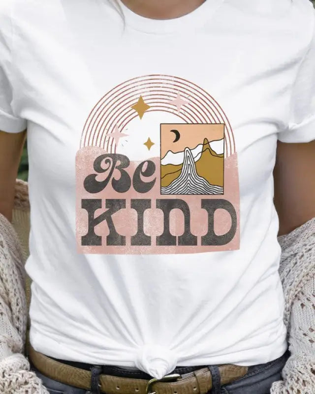 Be Kind Boho Moon Night Desert Scene Graphic Tee - White / S