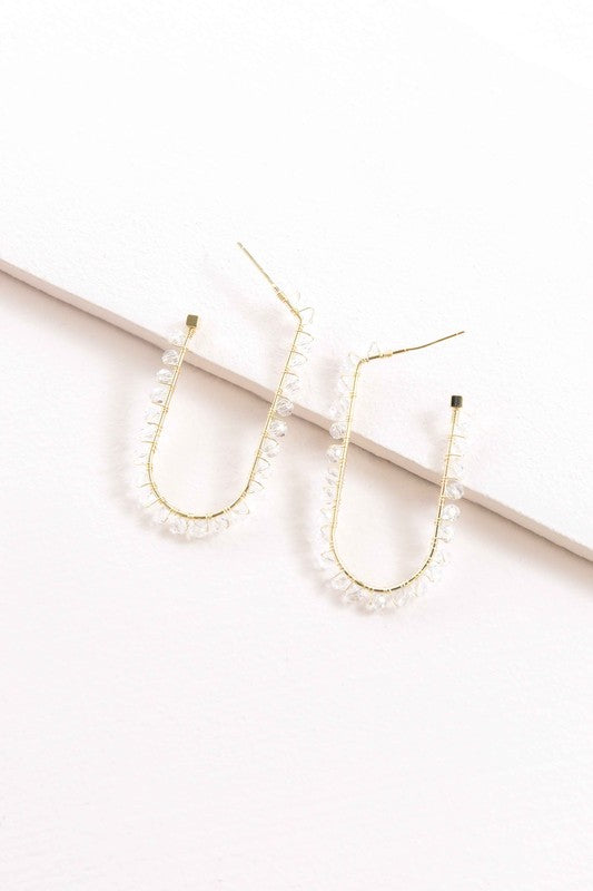 Beaded Racetrack Hoop Earrings - Clear / OS