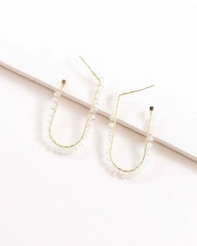 Beaded Racetrack Hoop Earrings - Clear / OS